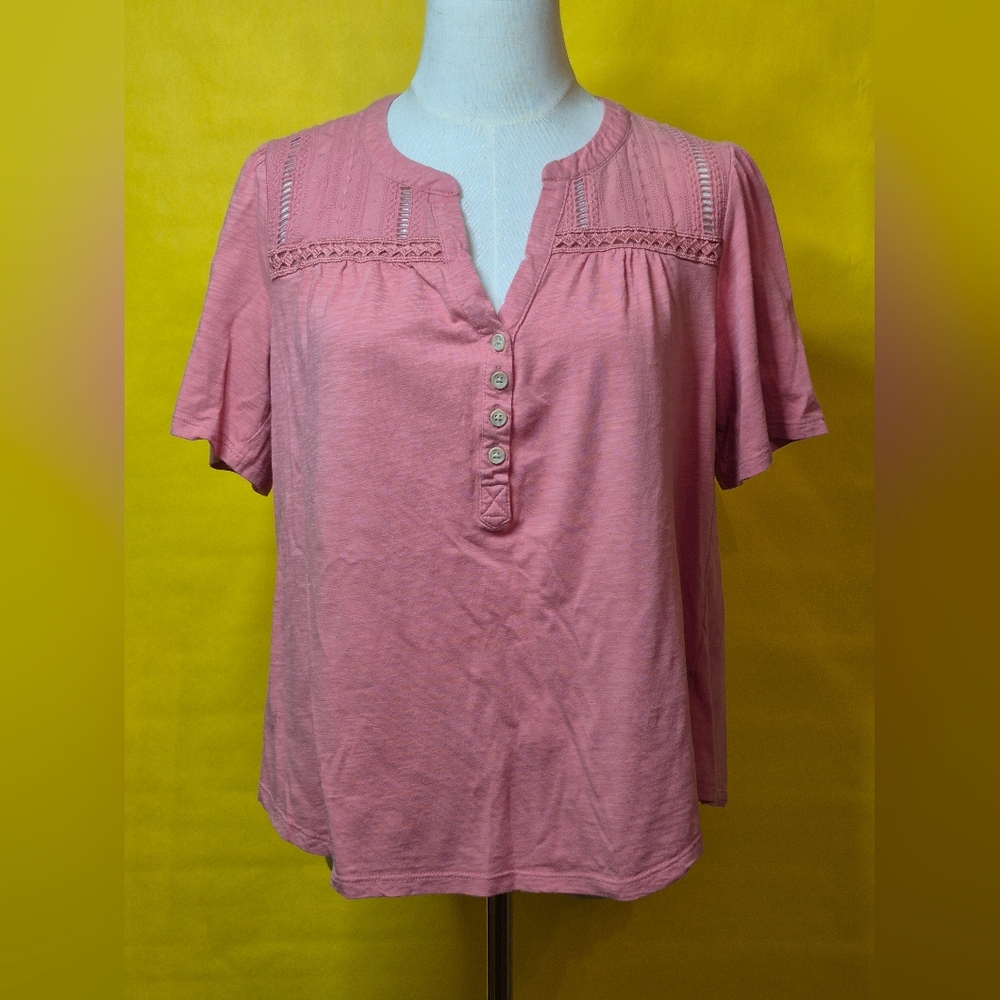 Source Unknown Pink Lace-Trimmed Blouse